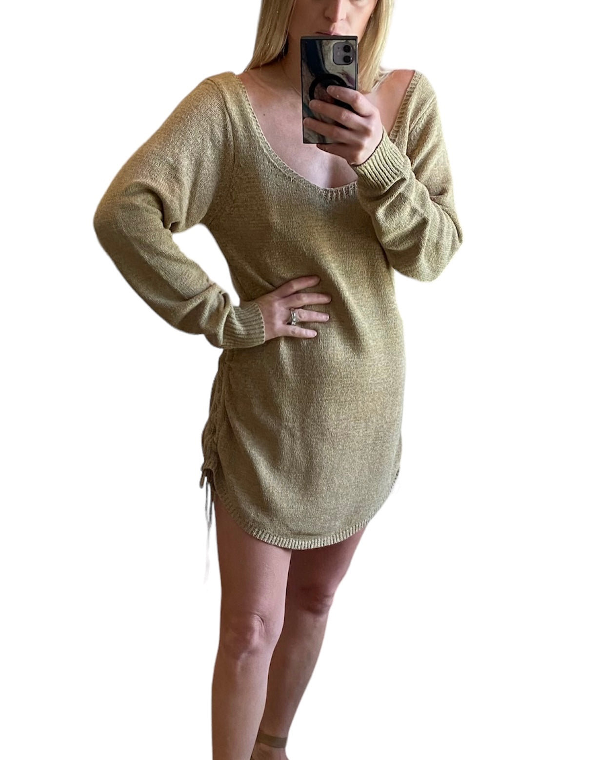 The Raquel Beige Sweater Dress – Long Sleeve Mini