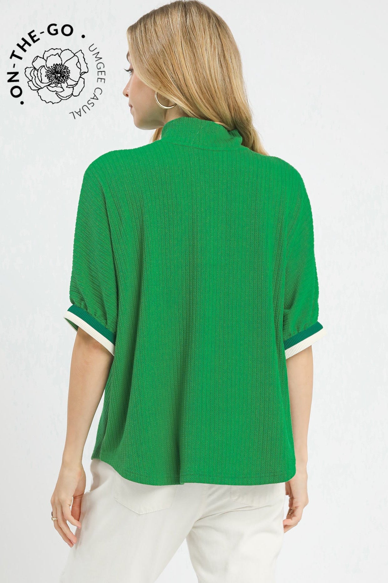 The Kelly Green Ribbed Top with Sporty Trim
