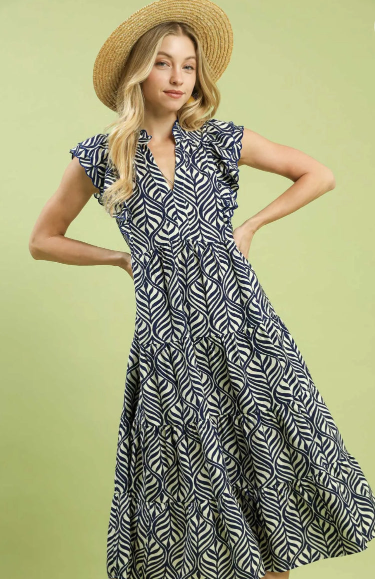flowy linen dress Natural Sleeveless  V-neck Maxi Dress With Tie Waist Button Front Wear  Wedding Guest Look ACADIA deep side The Falon Tiered Midi Dress