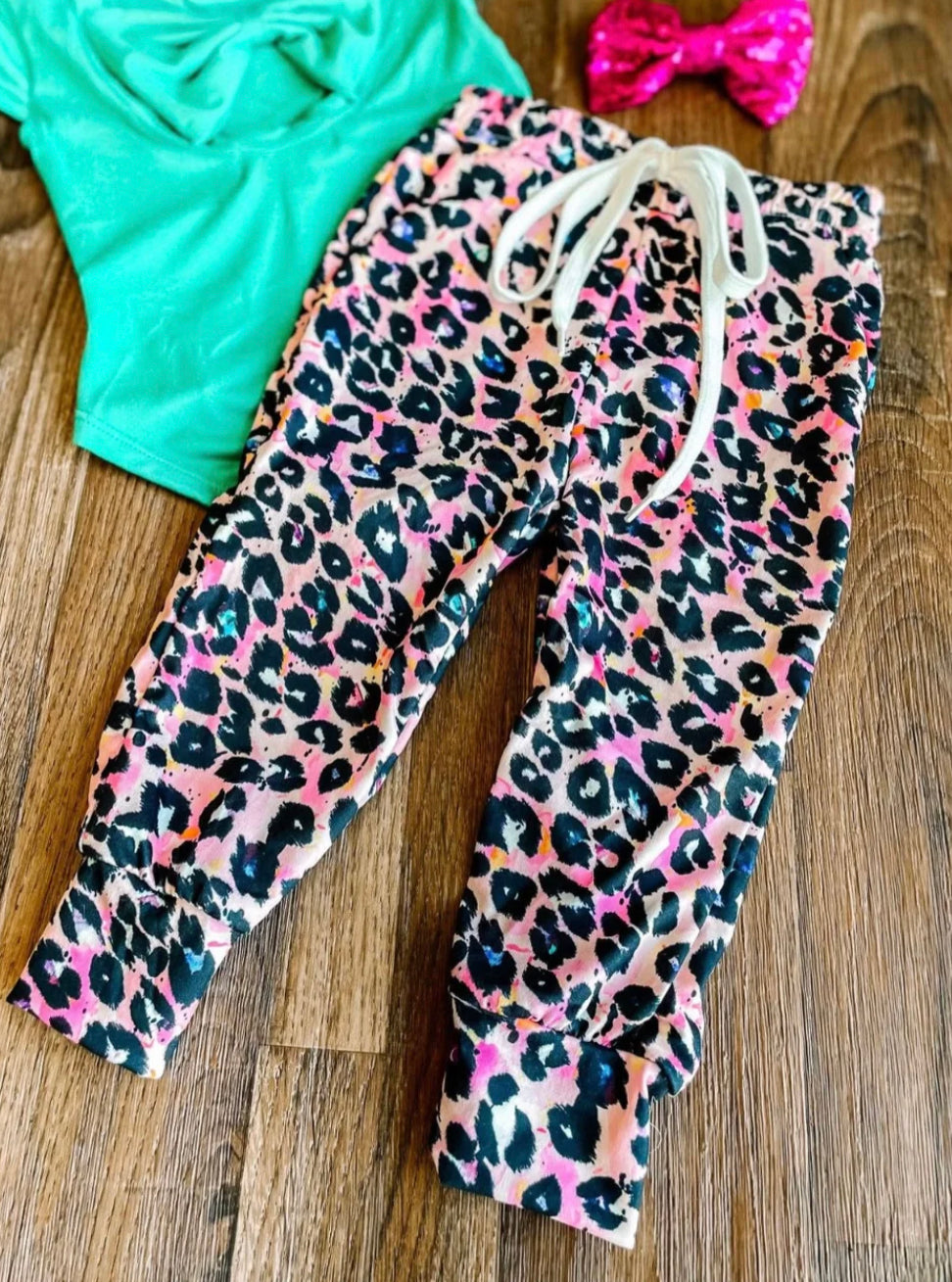 The Stacy Jogger- tween pink leopard print micro fiber jogger- Silent Sisters