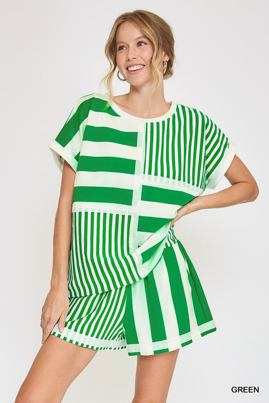 The Birdie Set- green white cotton stretch set- Silent Sisters