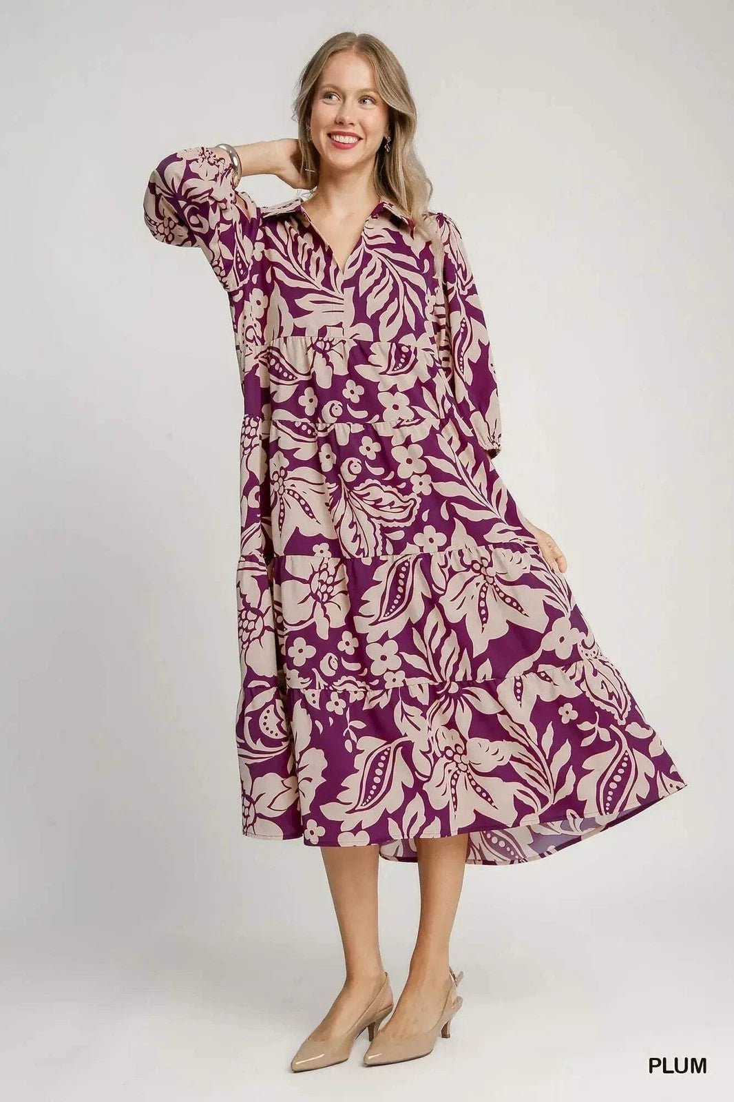 The Eve Plum Floral Dress- plum Floral midi dress- Silent Sisters