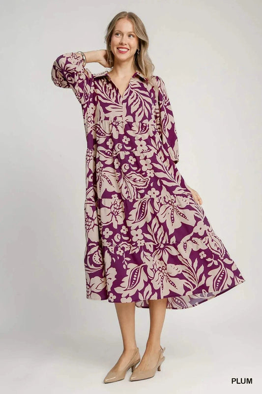 The Eve Plum Floral Dress- plum Floral midi dress- Silent Sisters