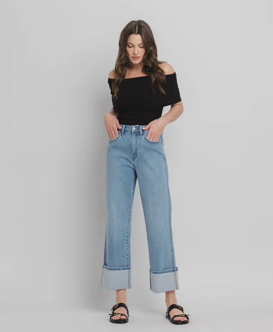 The Gabby High Waisted Denim- light wash high waisted cuff denim-Silent Sisters