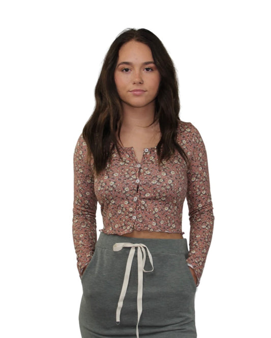 The Gidget Floral Crop- pink floral crop soft stretch- Silent Sisters