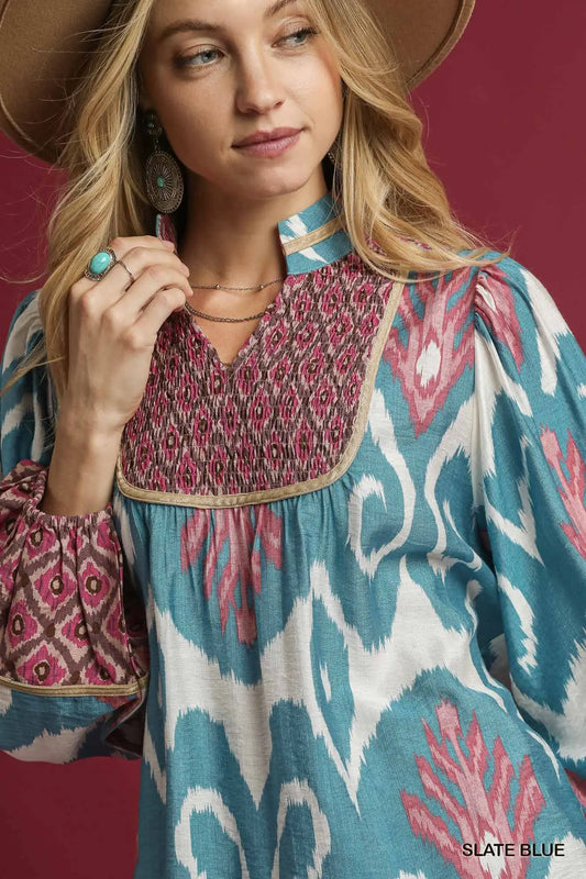 The Juniper Printed Top- boho bell sleeved printed top- Silent Sisters