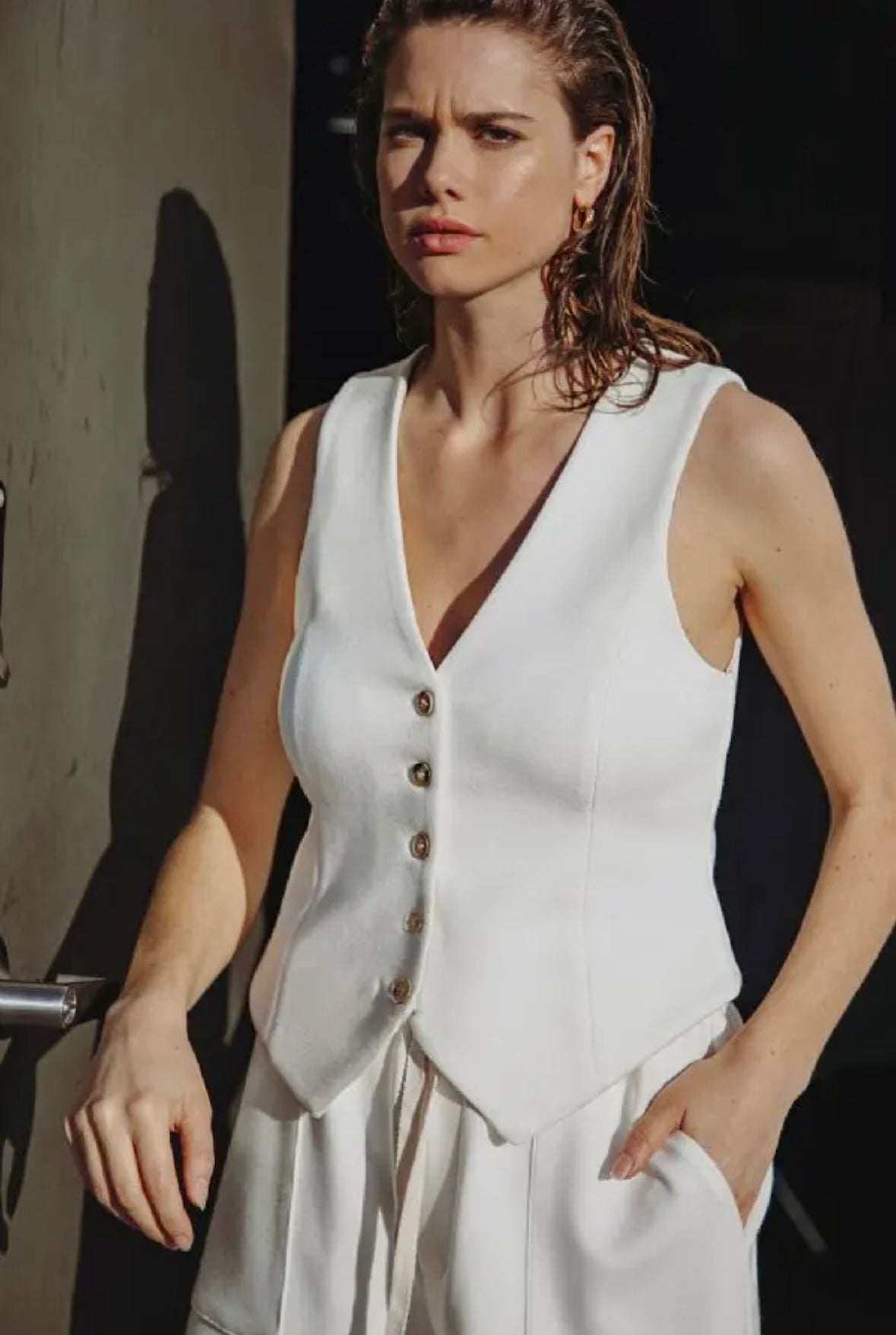 The Marcel Vest- white knit vest- Silent Sisters