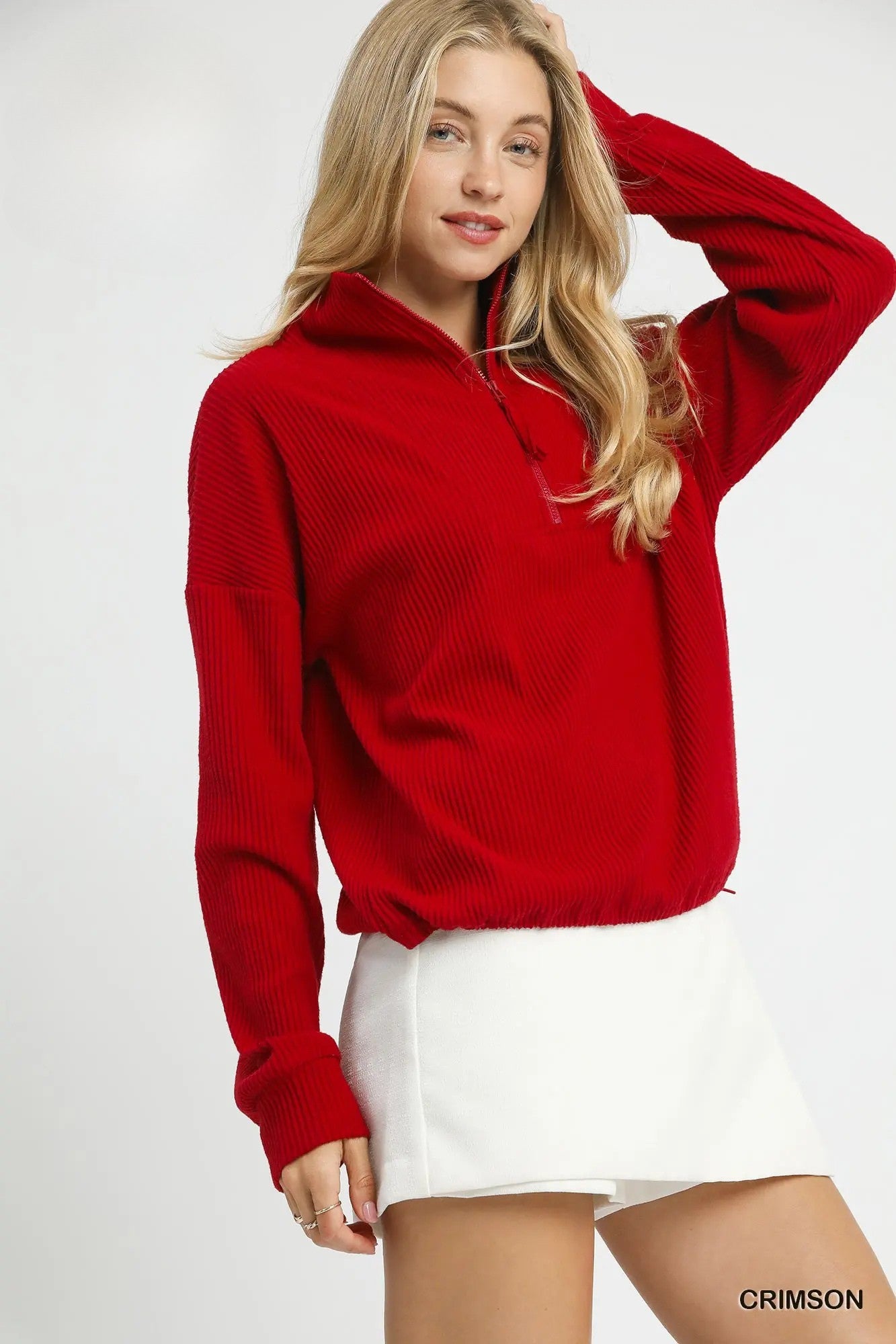The Mina Ribbed Pullover- red lightweight fleece pullover- Silent Sisters