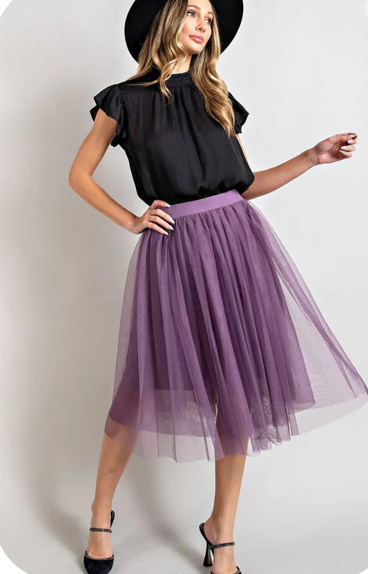 The Misty Dusty Lavender Tulle Ballerina Skirt- purple tulle midi ballerina skirt- Silent Sisters 