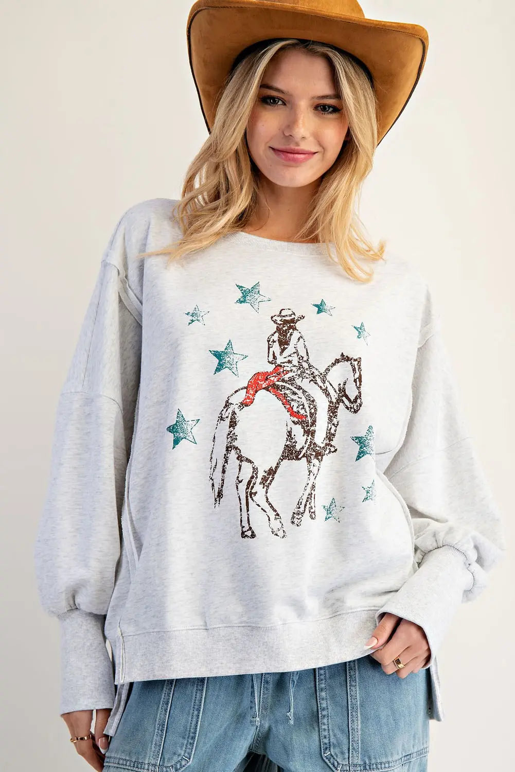 The Oakley Western Sweatshirt- cowboy grey cotton sweatshirt- Shop Silent Sisters