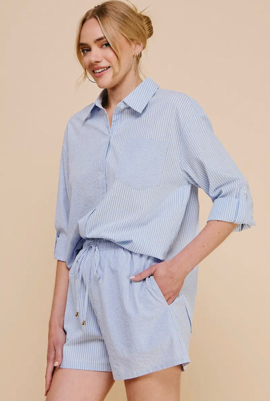 The Ruth Stripped Button Down- Blue and white striped button-down cotton- Silent Sisters
