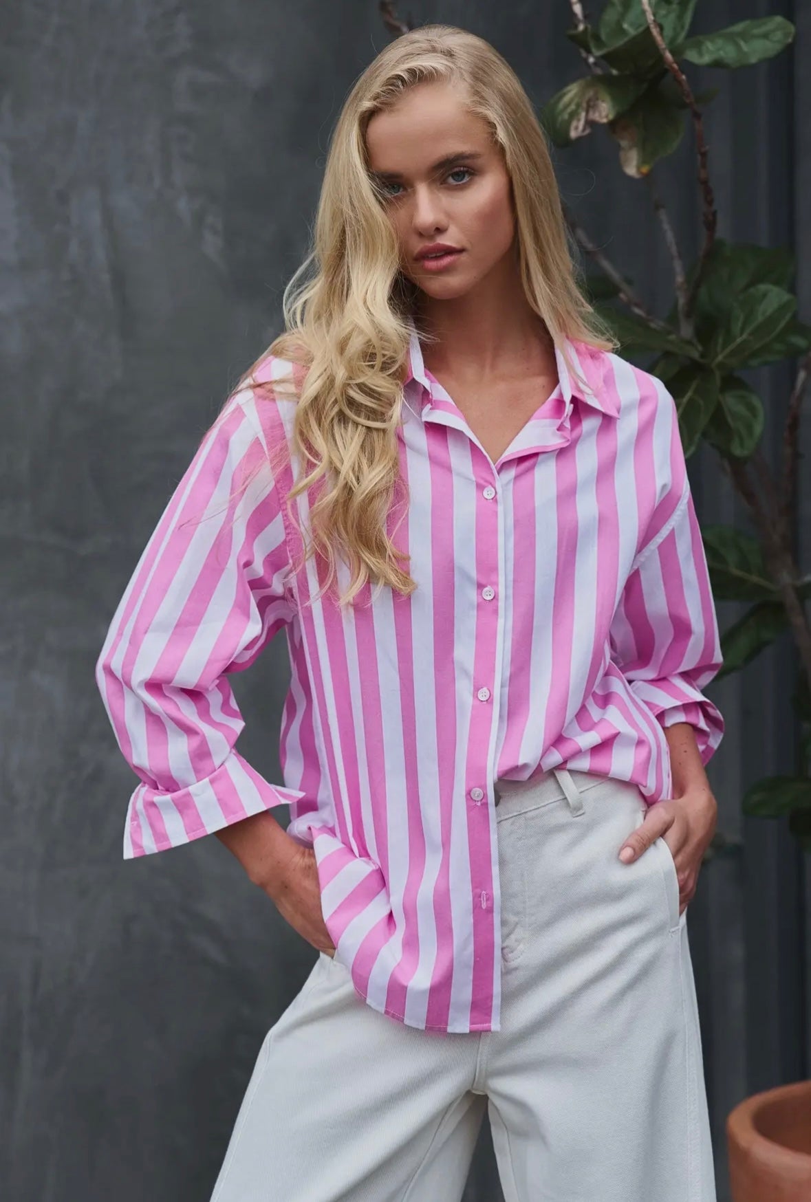 The Sheryl Striped Button Down- pink and white striped button down 100% cotton blouse- silent Sisters