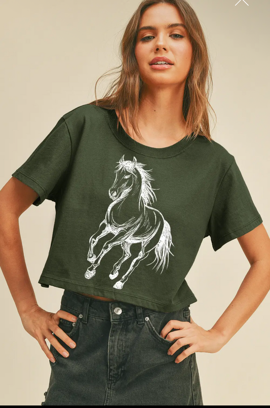 Cropped-green-horse-western-tee-silent sisters