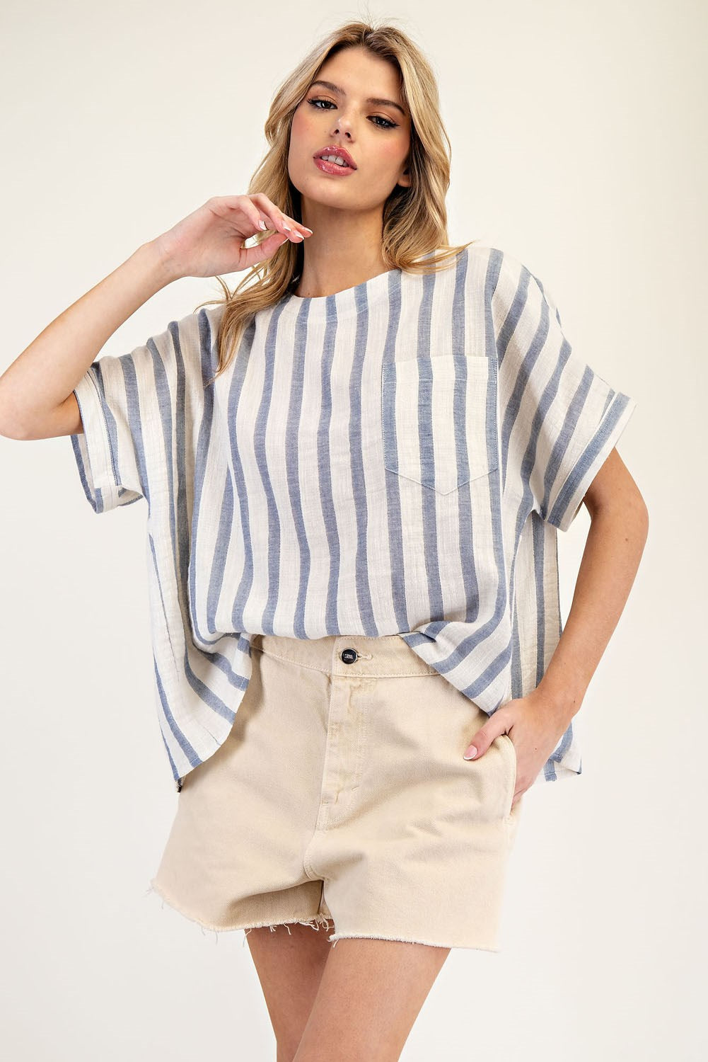The Sydney Linen Top- Blue and white striped linen top- Silent Sisters 