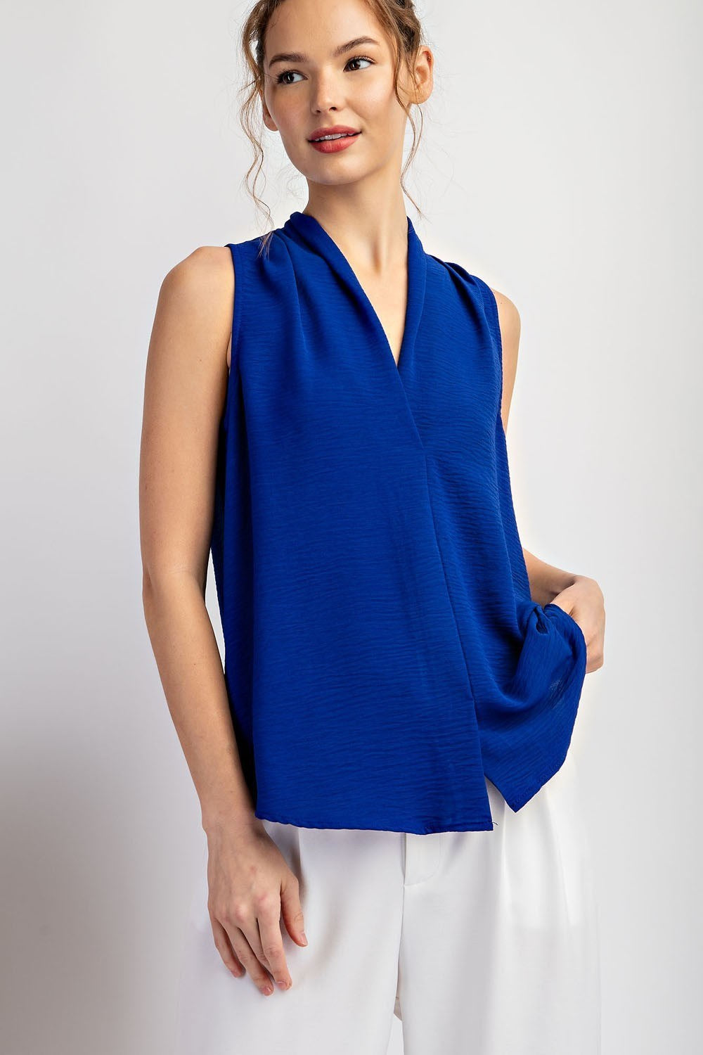 The Veronica Sleeveless Top- blue textures sleeveless top- Silent Sisters