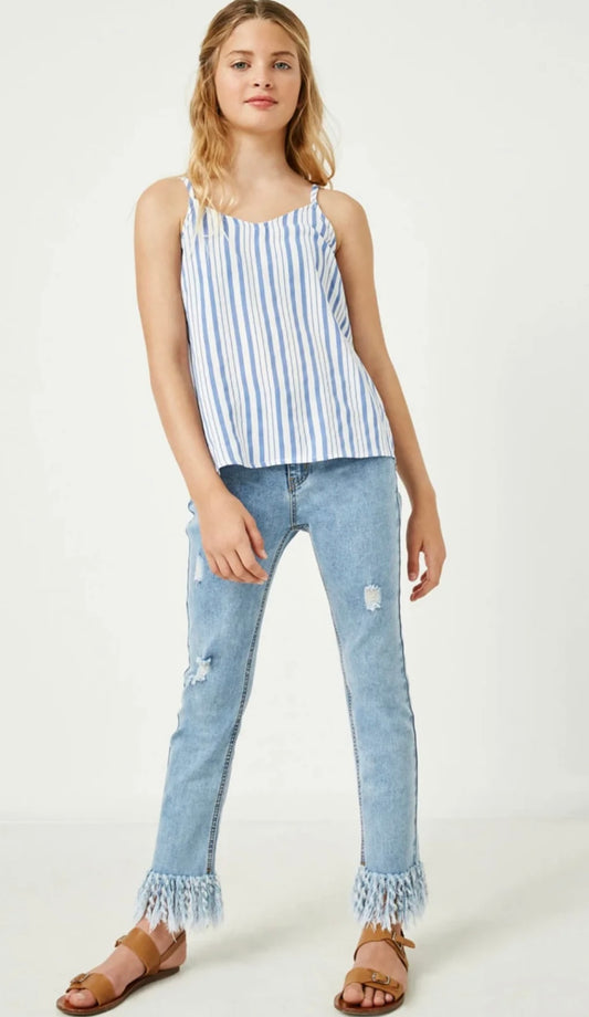 The Brie Frayed Hem Denim Pant- Little Sister