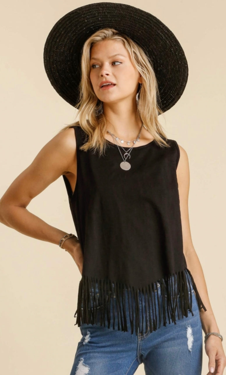 The Frankie Fringe Tank- black cotton fringe tank- Silent Sisters 