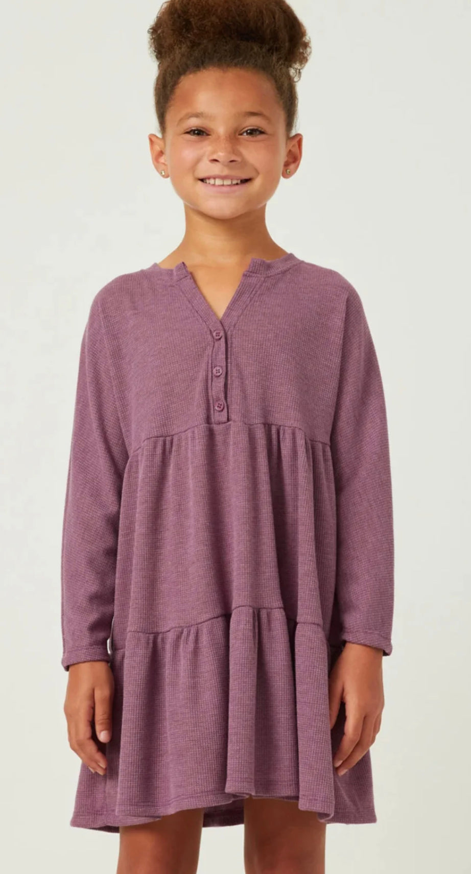 The Ruthie Waffle Knit Dress- tween purple waffle knit long sleeve dress- Silent Sisters